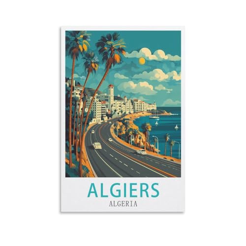 LOLWNNI Poster de voyage vintage d'Alger Algérie, 20 x 30 cm, impression sur toile pour décoration de salon, chambre à coucher