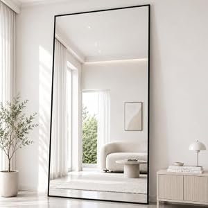 Lorvane Ganzkörperspiegel 218x102cm, Rechteckiger Standspiegel, Schwarz