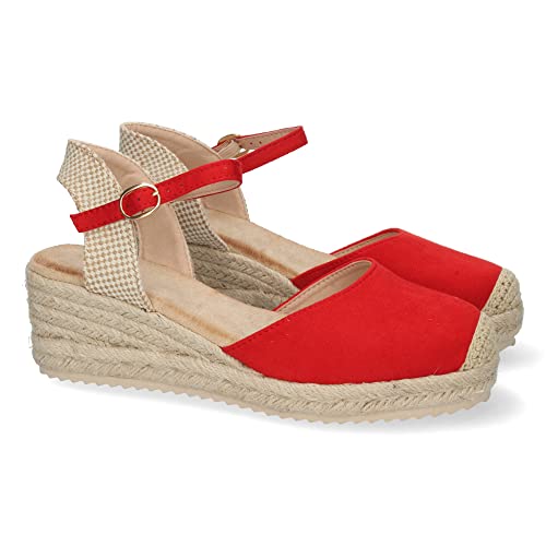 shoes&blues.es 63046-Sandalia de Cuna para Mujer, Forrado de Yute, Pala Cerrada, y Cierre de Hebilla, Primavera Verano 2022. Talla 41 Rojo