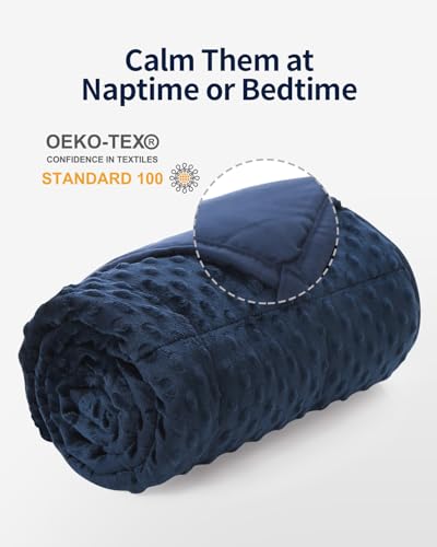 Image of Mr. Sandman Weighted Blanket 5LBS 36 x 48 Inches, Minky Dots Heavy Blanket with Glass Beads, Soft and Cooling for School and Home, Navy Blue