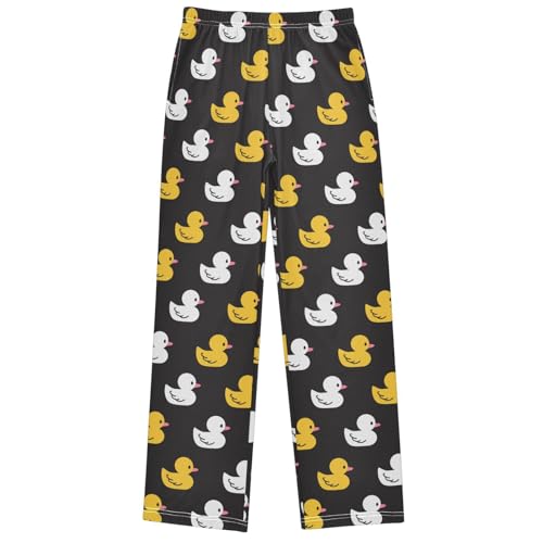 Boy's Pants White Yellow Rubber Ducky Black Jogger Pants Elastic Long Bottoms Trousers with Pockets 6-14 Years