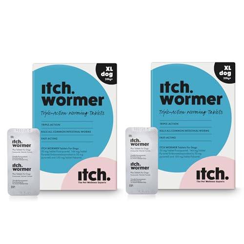 Itch X-Large Dog Wormer Tablets for Dogs 20kg+ - 4 Tablets - Treats Roundworms, Tapeworms, Hookworms & Whipworms - Kills Worm Larvae option