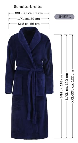 Brandsseller Unisex Bademantel Mikrofaser L/XL – Weicher Morgenmantel mit Schalkragen für Damen & Herren – Hausmantel ideal für Zuhause, Reise & Spa – Marine