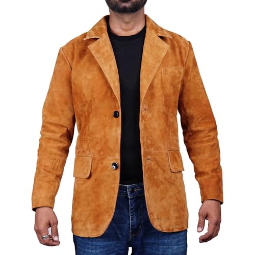 Image of Suede Leather Blazer for Men Suede Sport Coat for Men Blazer Suede Leather Jacket Blazer Coat for Men