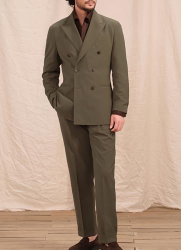 VENNYNG Men's Formal Suit 2 Pieces Double Breasted Notch Lapel Slim Fit Casual Tuxedos for Wedding Blazer Pants Set3