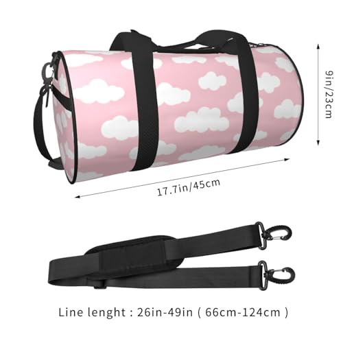 Clouds Asthetic White And Pink Round Duffle Bag, Spacious Sport Travel Bag With Zippered Pockets & Soft Grip Handles4