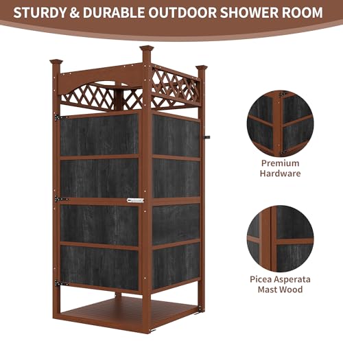 Outdoor Shower Enclosure with Shower Mat & Lockable Door, Solid Wood Privacy Outside Shower Stall, Outdoor Changing Room for Pool Wash Station, Patio or Beach Rinse Station - Thumbnail 6