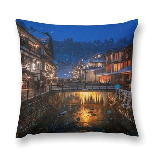 銀山温泉流行両面印刷枕カバー腰部枕カバー室内ソファー四季通用抗菌防臭快適な手触り誕生日クリスマスプレゼント枕カバー抱き枕カバー24 "x24 "