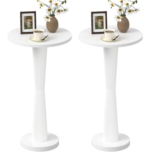 LAATOOREE Small Round Side Tables Set of 2, Wood Pedestal Drink Tables, Accent Coffee End Tables with Solid Wood Leg for Small Space, Living Room, Bedroom, Corner (2, White)