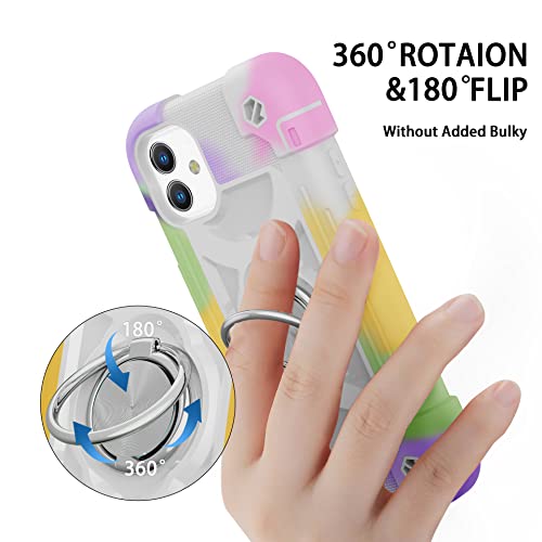 Image of MARKILL Compatible with iPhone with Built-in 360Rotating Ring Stand, Military Grade Drop Protection Full Body Rugged Heavy Duty Case Durable Cover (Rainbow White, iPhone 11 6.1 inch)