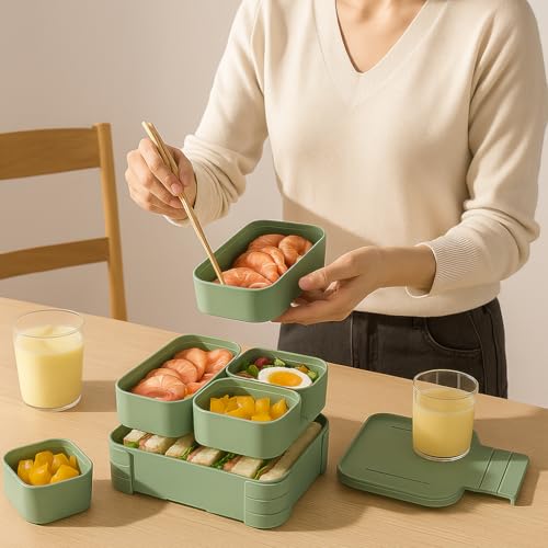 Image of daiDokoro 3 Removable Compartment - 1100 ML Bento Lunch Box | Compact BPA Free, Leak-Proof, Microwave & Dishwasher Safe Tiffin for Office Use, School & Travel (Viridian Green)