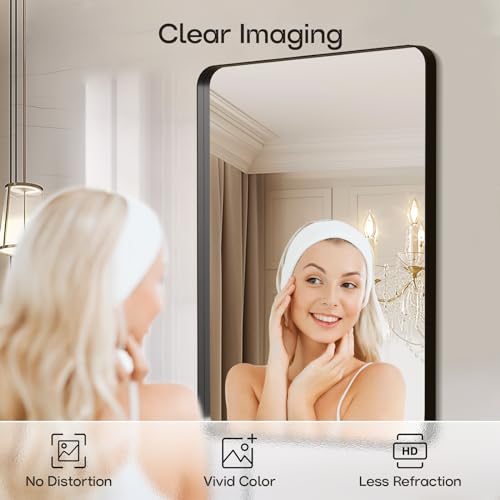 Image of USHOWER Black Bathroom Vanity Mirror for Over Sink, 24 x 36 Inch Rectangle Mirror for Bedroom, Bathroom, Entryway, Wall Mounted & Metal Frame, Tempered Glass, 2-Pack