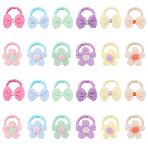 24pcs Toddler Hair Bows, Elastic Toddle Hair Ties Toddler Flower Hair Accessories Butterfly Hair Clips Cute Hair Ties Baby Hair Bows for Little Girls Hair Ponytail