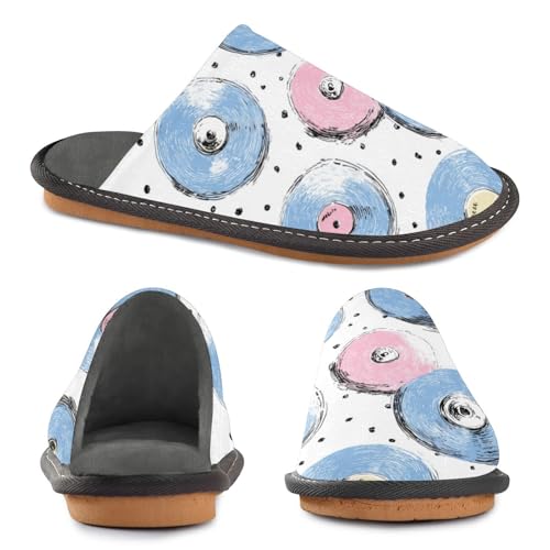 Slippers for Women Records Pattern with Polka Soft Fuzzy Women's Slippers Indoor and Outdoor Shoes2