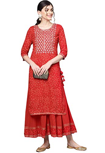 Image of ishin Women's Rayon Black Embellished A-Line Kurta Palazzo Set