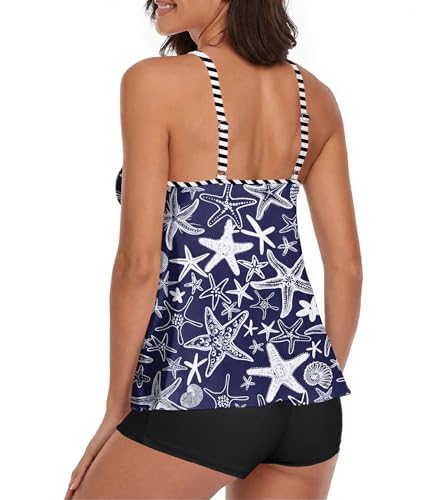 Image of Urchics 2026 Women Two Piece Tankini Swimsuit Tummy Control Plus Size Long Torso Top and High Waisted Boyshorts Bathing Suits