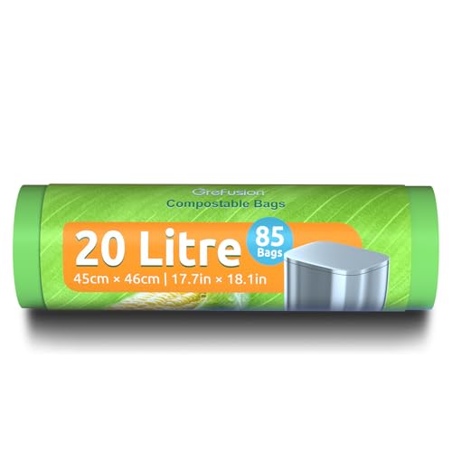 GreFusion Bolsas compostables para residuos de alimentos, 20 L, 85 unidades, certificado EN13432