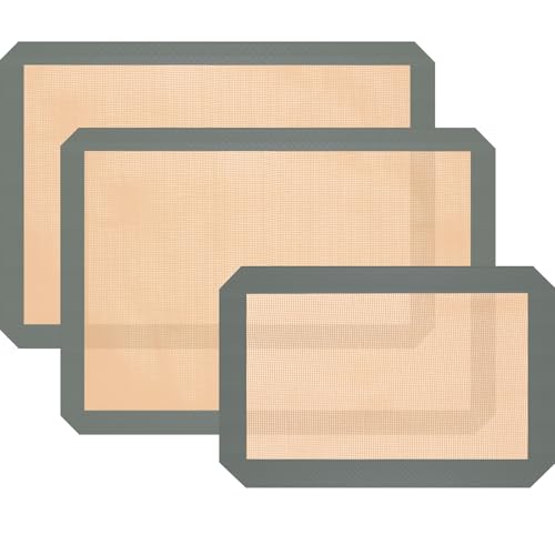 Silicone Baking Mat Set, Nonstick Reusable Liners, 2 Half & 1 Quarter Sheet for Cookies, Bread, Pastry, Dough Prep and Oven Baking by Koolstuffs - Used condition - US$8.01