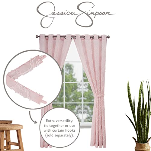 Jessica Simpson - Everyn Embellished Sheer Curtain | Window Panel Curtains | Lightweight Drapes | Set Of 2 Panels With 2 Tiebacks | Sheer | Grommet Header | Measures 52" X 96" | Blush Pink #TOP2