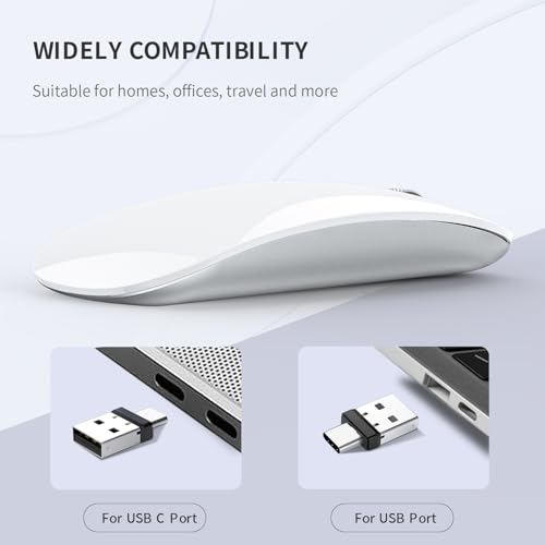 Miniatura 7 de Uiosmuph G11 Ratón Inalámbrico Recargable, Mouse Wireless 2,4 Ghz Con Receptor Tipo C Y Usb, Clics Silenciosos, Ratón Óptico Para Portátil, Mac, Pc Blanco