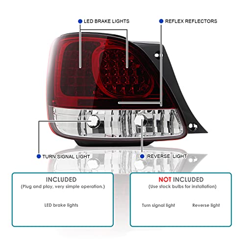 Spec-D Tuning Red Clear Lens Led Tail Lights Compatible With 1998-2005 Lexus Gs300/Gs400/Gs430 Left + Right Pair Assembly #TOP2