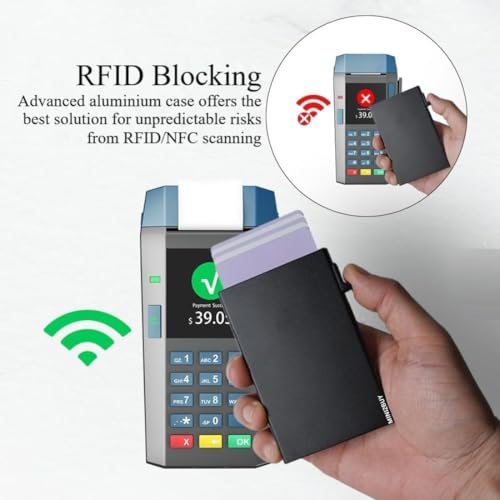 Image of Mini2buy Customized Aluminium Pop-Up Slim Card Wallet with Quick Access Button for Men & Women [Smart 6 Slot Credit /Debit ATM] RFID Blocking, Minimalist Design, Corporate Gift (9 Slot-Black)