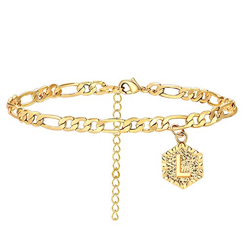 L Initial Anklet for Women Cuban Ankle Bracelet with Letter L Gold Alphabet Initial Anklet for Girls (L)