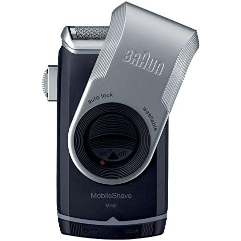 Braun MobileShave Elektrorasierer, Rasierer Herren für unterwegs, Reiserasierer mit Langhaartrimmer, Geschenk Mann, M-90, schwarz/silber | 1er Pack Cover