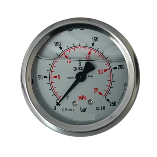 Manómetro de 0-250 bar con rosca G1/4 y diseño axial para medición de presión en instalaciones