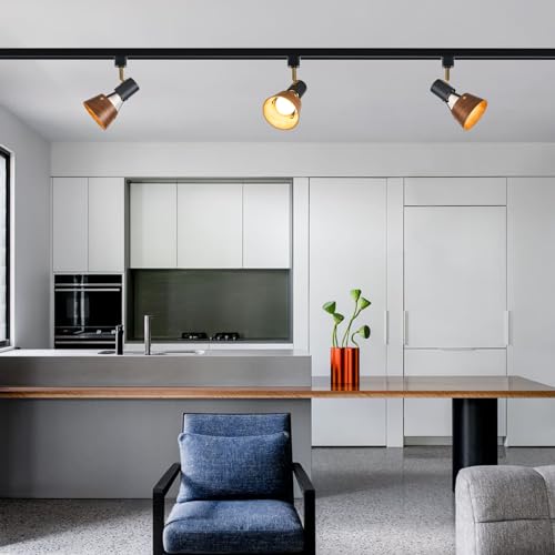 Tehenoo Modern H Type Track Lighting, Adjustable Track Heads,Matte Black Finish And Natural Wood Lampshade Spotlights thumb #6