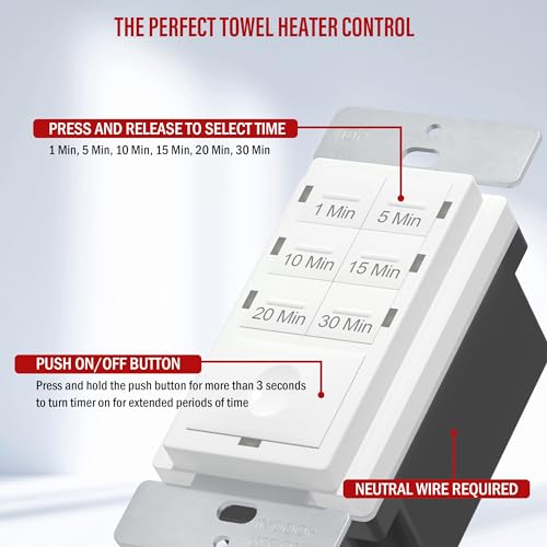 Image of Enerlites Bathroom Timer Countdown Switch, HET06A-R | in-Wall Electrical Timer for Fans, Electrical Outlets, Indoor and Outdoor Lights,with On /Off Switch | White (Pack of 40)