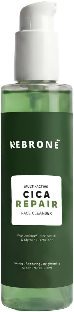 REBRONE Cica Repair Face Cleanser with Centella, Niacinamide & Glycolic + Lactic Acid | Gentle Exfoliating Face Wash for Brightening & Barrier Repair | Suitable for All Skin Types | 200ml