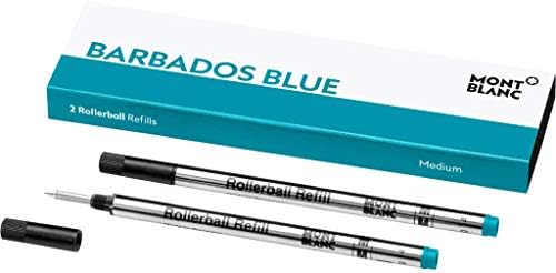 Montblanc Rollerball Refills (M) Barbados Blue 106932 - Quick-Drying Pen Refills for Montblanc Rollerball and Fineliner Pens - 2 x Bright Blue Pen Cartridges