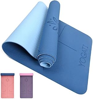 YOGATI Yoga Mat with Alignment Lines. Yoga Mats with carry strap perfect for Pilates and Fitness Workout, Eco Friendly Non Slip Thick Yoga Mats for women and men - Yoga Matt.