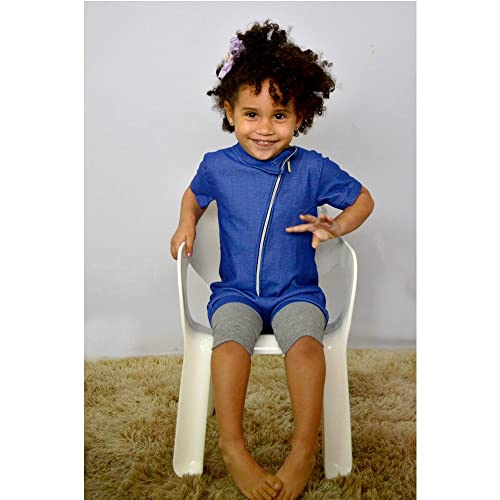 Macacão Jeans Bebê Menino Ou Menina Unissex Ziper Estiloso Azul Manga Curta Tamanho:12-24 M;Cor:Azul