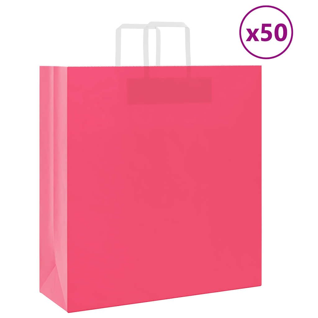 Torby papierowe 50 szt. z różowymi uchwytami 45x17x48 cm na prezenty