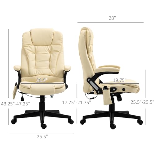Image of HOMCOM High Back Vibration Massage Office Chair with 6 Vibration Points, Heated Reclining PU Leather Computer Chair with Armrest and Remote, Beige