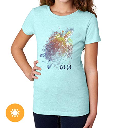 Del Sol Color Changing Youth Premium Girls Crew Tee - Turtle Splash, Ice Blue, Size YXS4