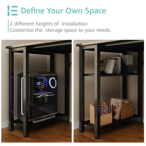 Lufeiya Gaming Desk with 4 Fabric Drawers & Storage Shelves, 63 inch Computer Writing Work Study Desk for Home Office Bedroom, Modern Simple Student PC Desks Table, Black - Thumbnail 7
