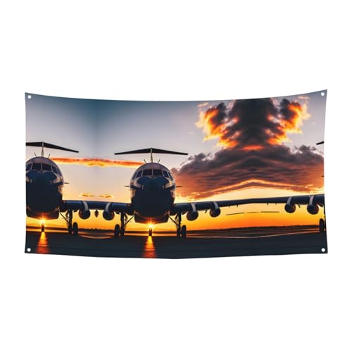 Aereo aeromobile al tramonto stampa banner esterno interno, cartello decorativo con 4 occhielli in metallo, creatore di atmosfera festiva