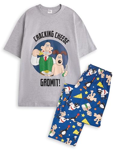 Vanilla Underground Wallace And Gromit Mens Pajama Set | Cracking Cheese Adults Classic Logo Loungewear