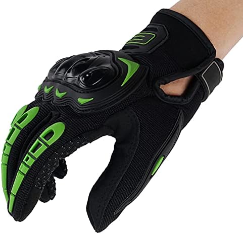 HB1 MTB ATV Riding Motorcycle Gloves Summer Mesh Breathable Moto Gloves Men Women Motocross Gloves Anti-Slip Touch Recognition Full Finger,Green,XXL(palm10cm)