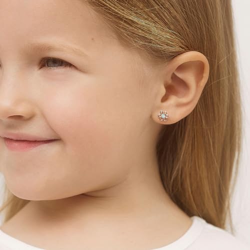 Image of In Season Jewelry CZ Flower Kids Earrings - 925 Sterling Silver Hypoallergenic Earrings for Girls with Secure Screw Backs - Safe & Comfortable for Toddlers, Kids & Little Girls