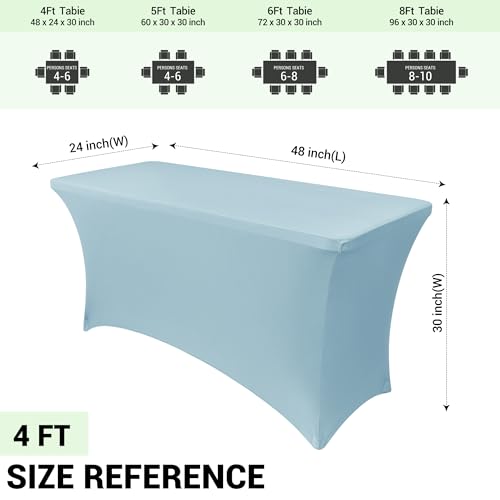 Image of Obstal 4Ft Stretch Spandex Table Cover for Standard Folding Tables - 2 Pack Universal Rectangular Fitted Tablecloth for Party, Banquet, Events, Trade Show (Dusty Blue, 48L x 24W x 30H Inches)