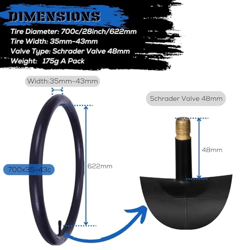 Image of 4-Pack Road Bike Tubes 700 x 23c /25c 28c /32c 35c /43c - Butyl Rubber 700c Bike Tube Replacement - Presta /Schrader - 48mm / 60mm