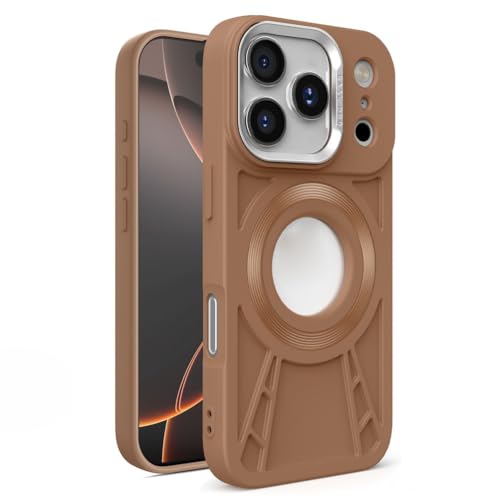 SZLUTLA For -iPhone 17 Pro Max/17 Pro/Air/17用スリムケース、ロゴビューミリタリークールマットPC衝撃保護アンチスクラッチカバー,真鍮,17 Pro Max