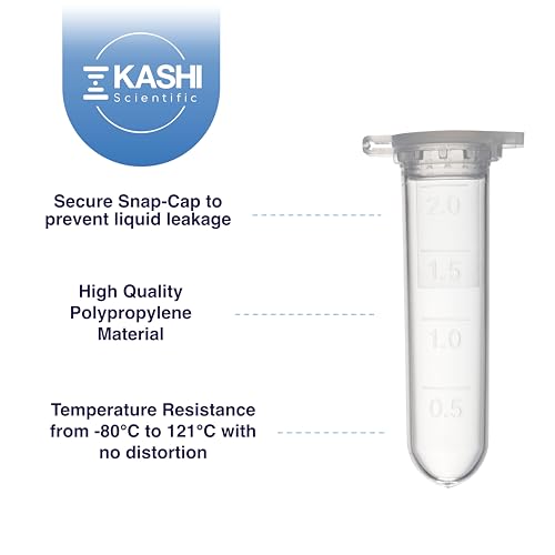 Image of Kashi Scientific 2mL Clear Snap-Cap Microcentrifuge Tube with Graduation, Lab Grade Polypropylene Plastic for Centrifuge [2mL, 500]