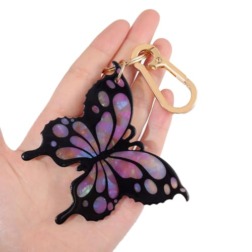 Tropical Hibiscus Flower Bird Butterfly Keychain Bag Charm Keychain Gold-Tone Clasp, 5.3 Inches