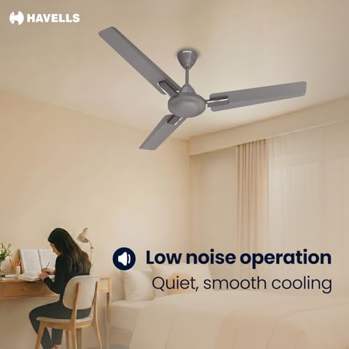 Image of Havells 1200mm Thrill Decor Energy Saving Ceiling Fan| High Speed, High Air Delivery| Strong & Powerful Motor|Air Delivery: 220 m /min| Speed: 370 RPM| 2 Year Warranty |(Pack of 1, Stone Grey)