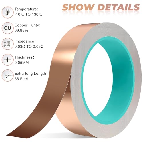 ZLLkeji Kupferband Klebeband Hohe Temperatur Klebeband 20m x 30mm Abschirmband Elektronik Für Emi-Abschirmung, Elektrische Reparatur